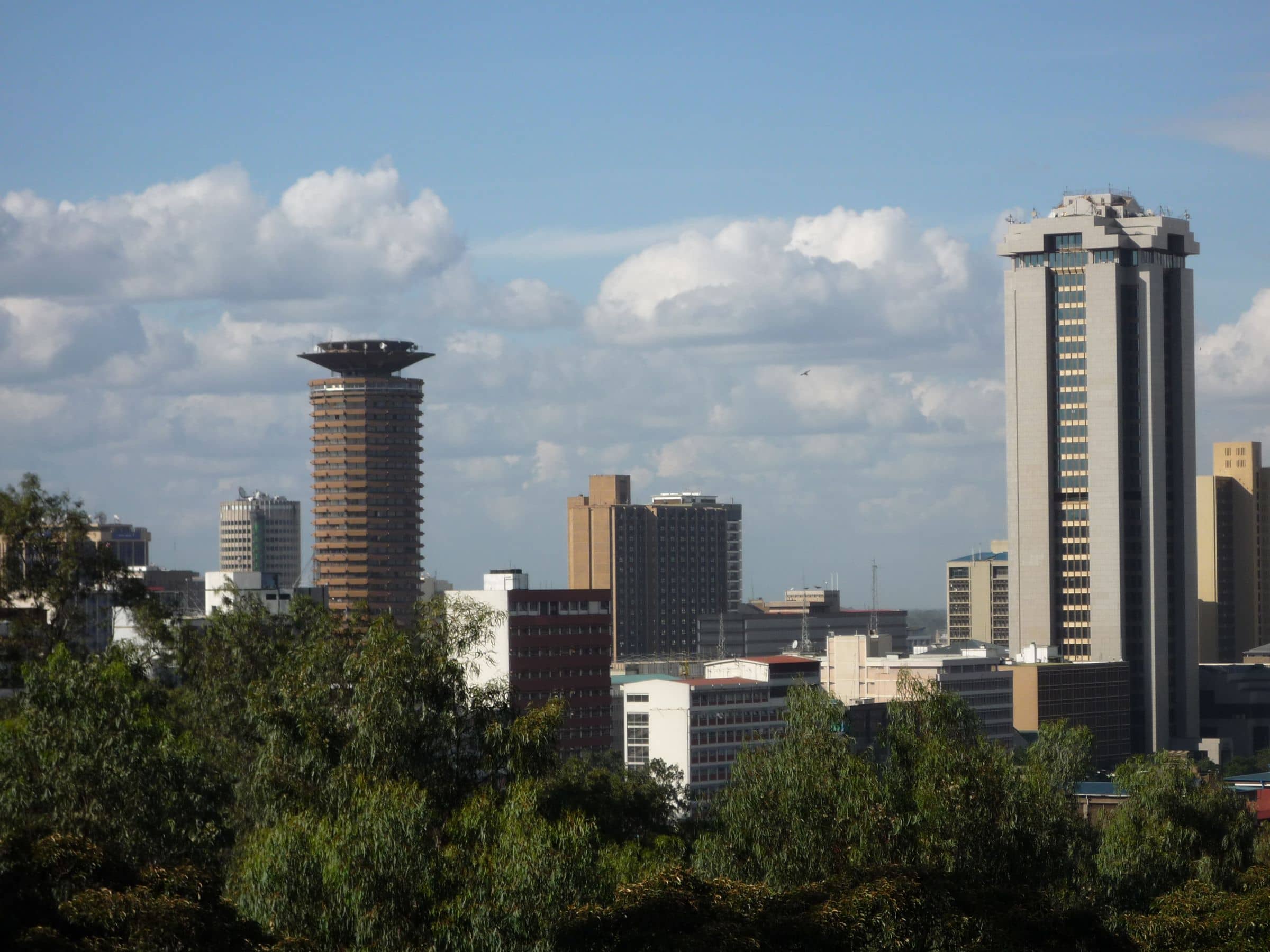 Nairobi skyline with the KICC and Times Tower above the trees